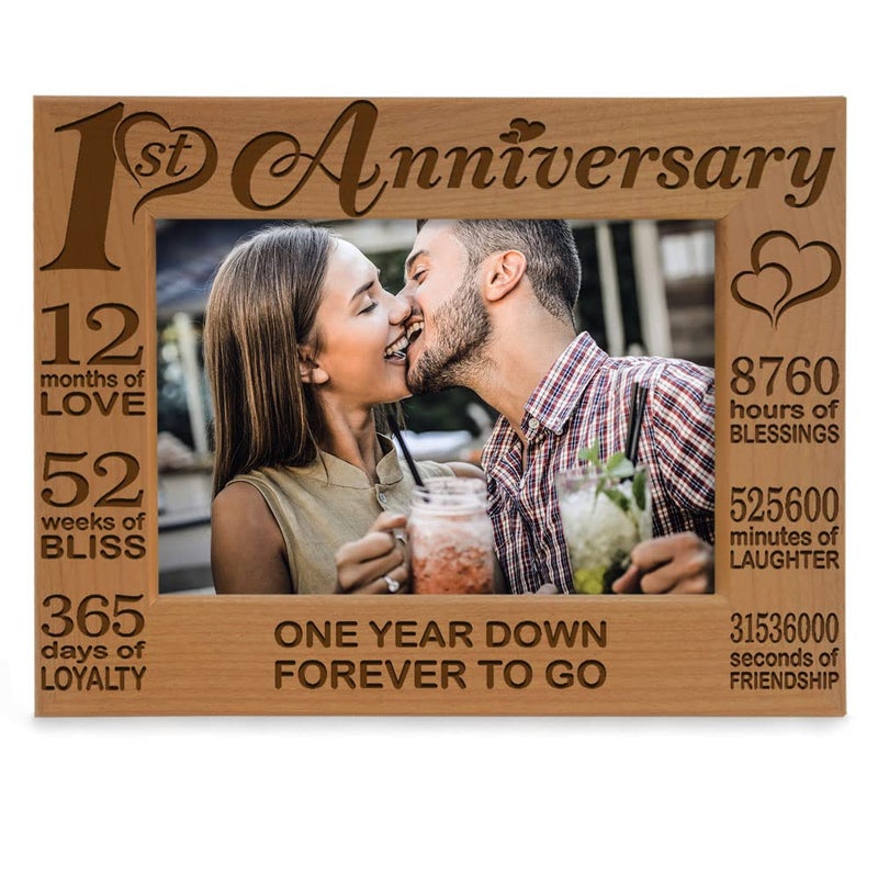 KATE POSH - Our 1st Anniversary Picture Frame - 12 Months Engraved Natural Wood Photo Frame - First (1st), Paper, 1 Year as Husband and Wife (5x7-Horizontal) - Image 1